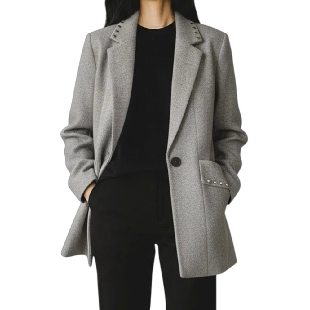 BCBGeneration Grey Wool Peacoat Silver Rivets Buttoned Jacket Overcoat Size XS